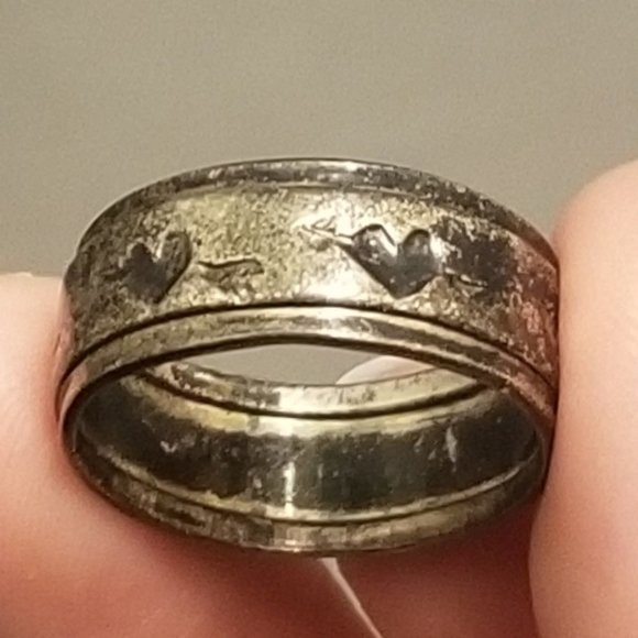 charming signed Schlang Co vtg silver ring w arrows through hearts - Picture 8 of 12